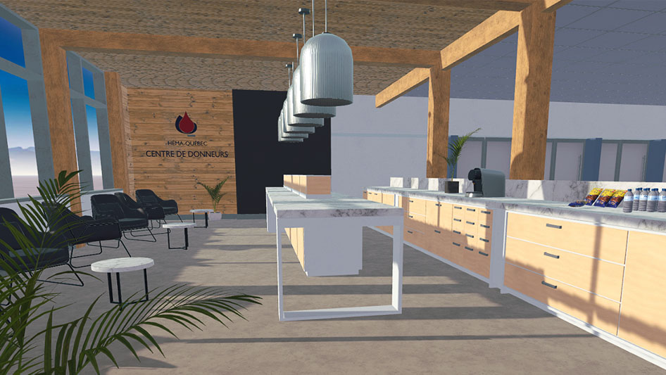 Image of a Héma-Québec donation center recreated in VR using StellarX